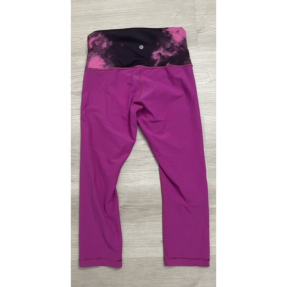 Lululemon Wunder Under Crop Black Raspberry pink Size 8 Reversible Leggings - Picture 3 of 11